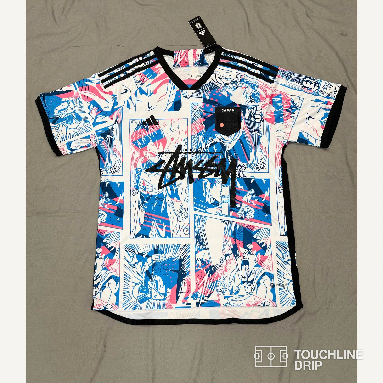 Front product image of Adidas x Stussy Japan Dragon Ball Blast White/blue Concept Jersey