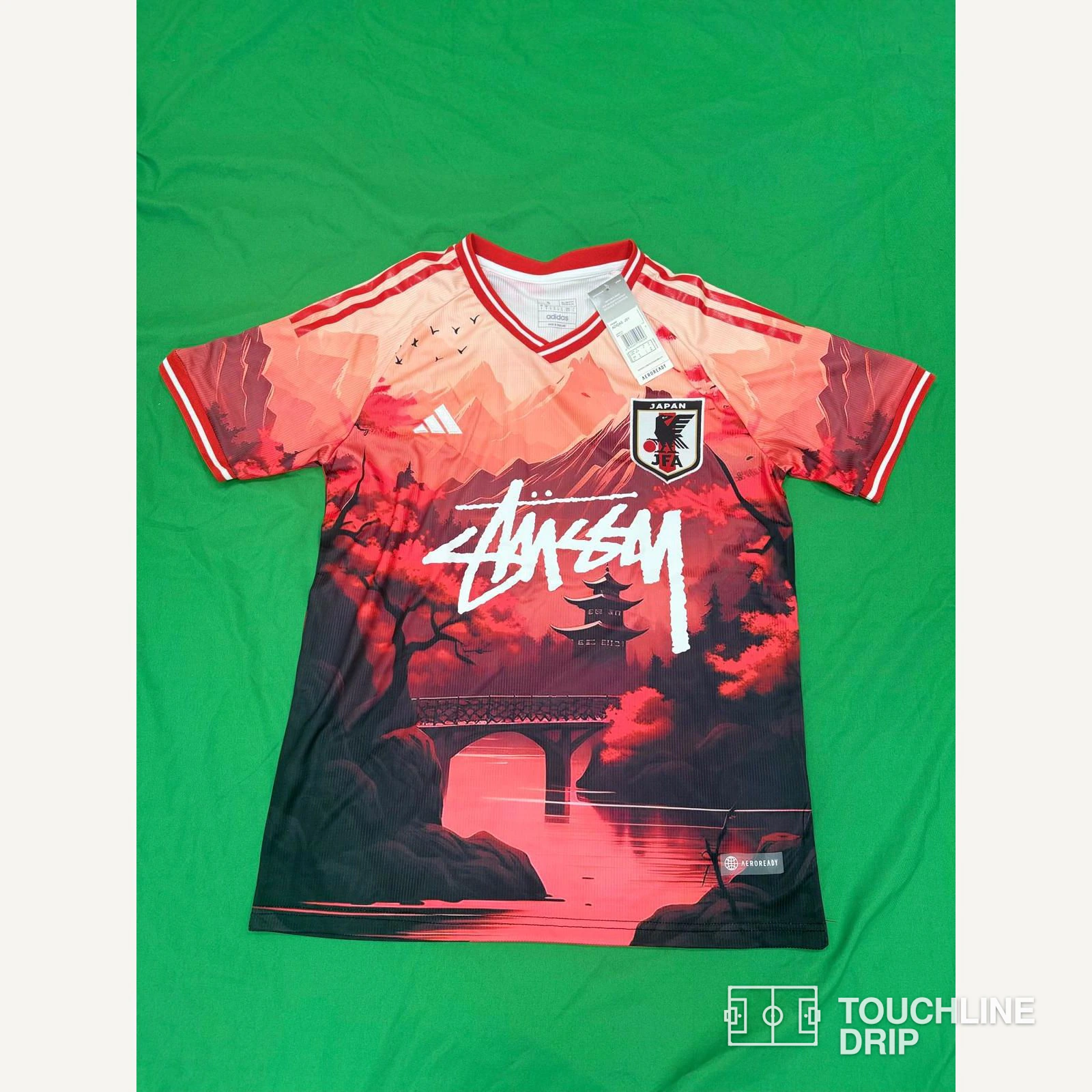 Front product image of Adidas x Stussy Japan Temple Serenity Concept Jersey - Crimson Dawn Edition