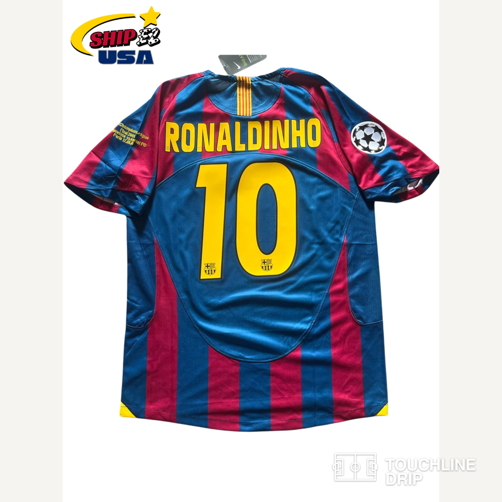 Front product image of Barcelona 05/06 UCL Final Ronaldinho #10 Home Jersey