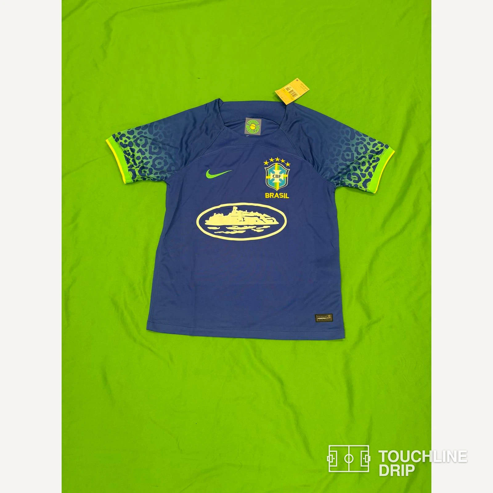 Front product image of Corteiz x Brazil "leopard Wave Armada" Concept Jersey – Dynamic Blue/volt