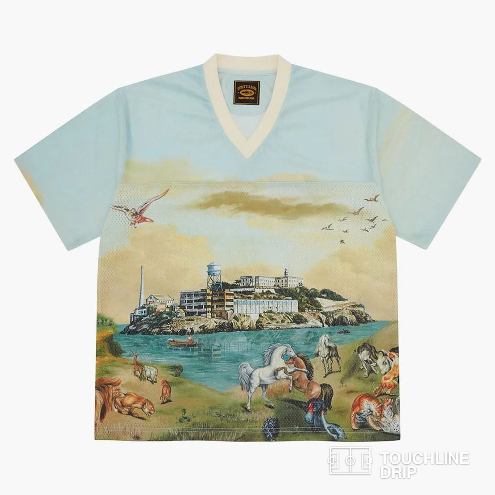 Front product image of Corteiz Narnia Football Jersey Blue/cream