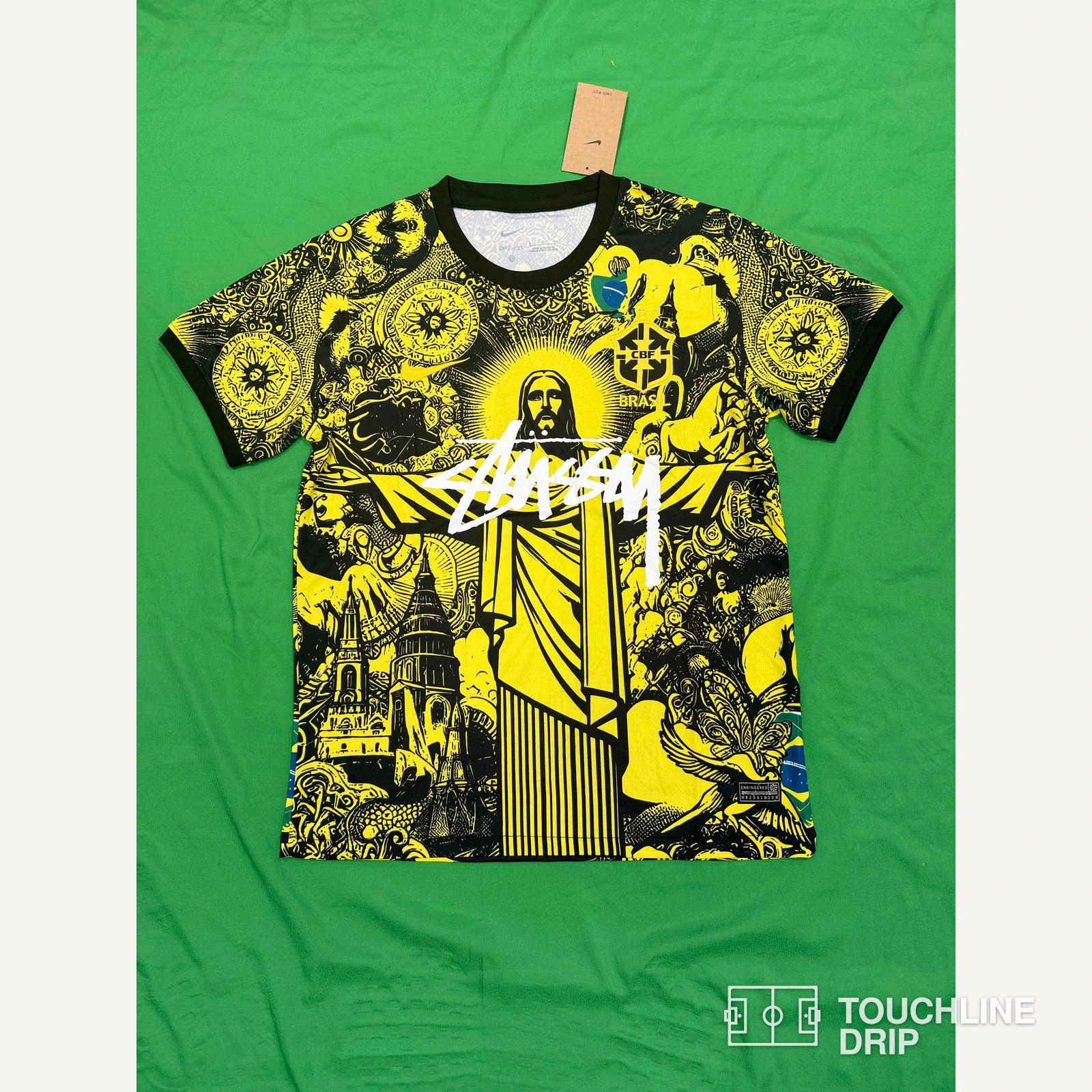 Front product image of Nike x Stussy Brazil Black and Yellow Christ the Redeemer Jersey