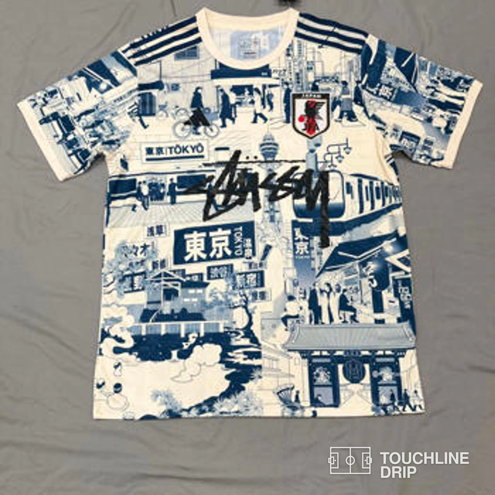 Front product image of Stussy x Japan "tokyo Streetscape" Concept Jersey – Cream/blue