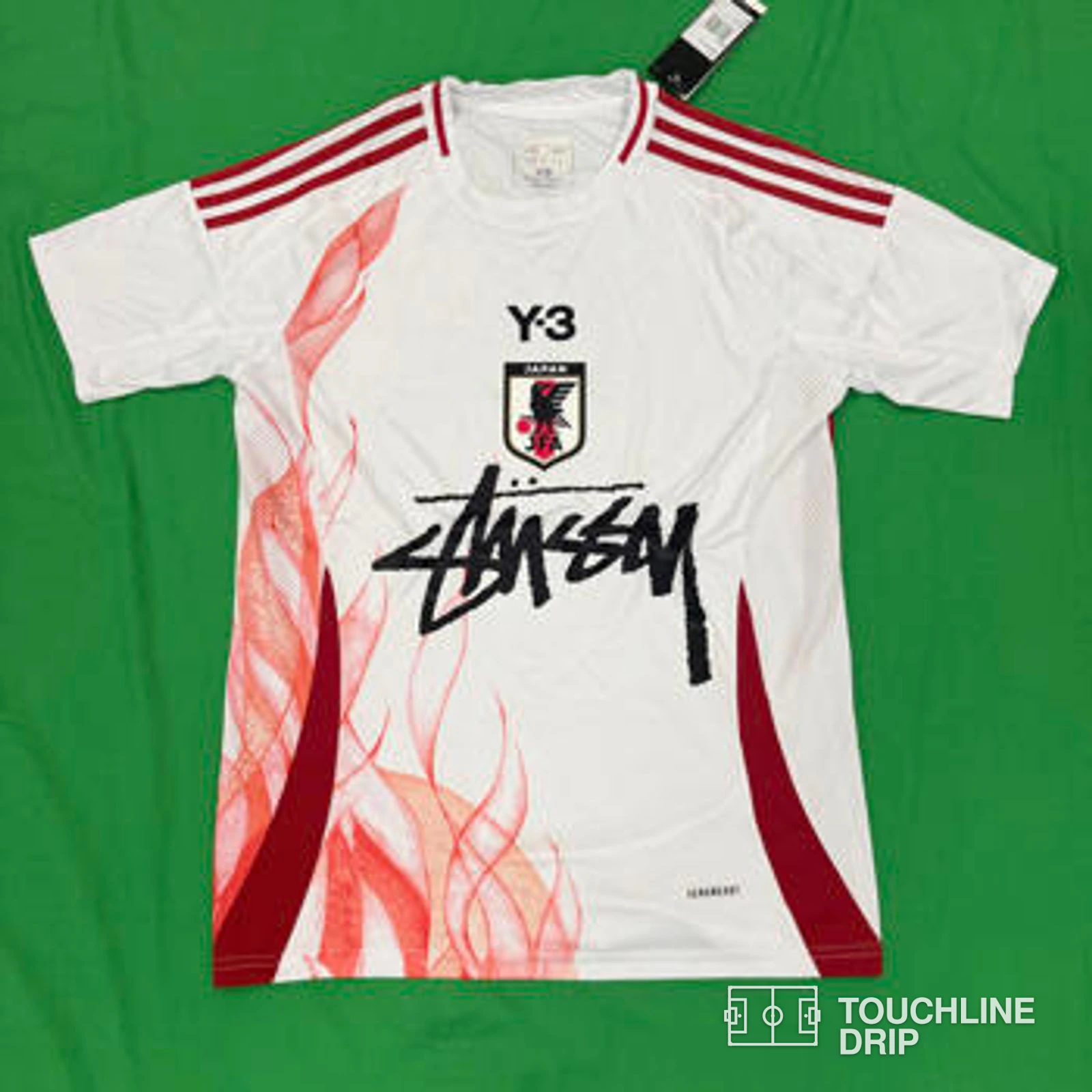 Front product image of Y-3 x Stussy x Japan "rising Phoenix" Limited Edition Jersey - White/red Flame
