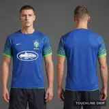 Model wearing Corteiz x Brazil "leopard Wave Armada" Concept Jersey – Dynamic Blue/volt, a Touchline Drip football x streetwear jersey