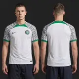 Model wearing Nigeria 2022 Away Jersey, a Touchline Drip football x streetwear jersey