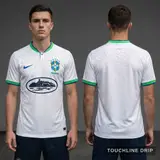 Model wearing Nike x Corteiz Alcatraz Brazil White Leopard Concept Jersey, a Touchline Drip football x streetwear jersey