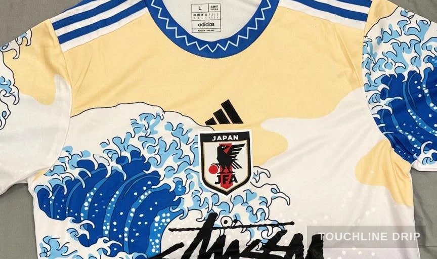 logo closeup detail image of Adidas x Stussy Japan Ocean Wave Concept Jersey