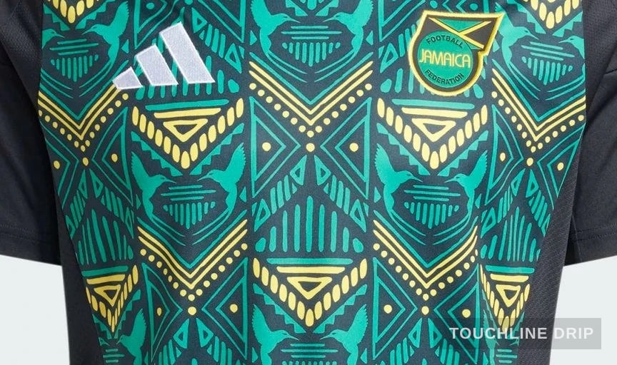 logo closeup detail image of Adidas Black Jamaica Away Shirt 24/25