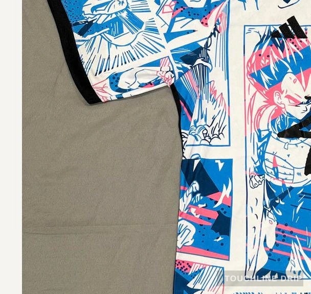 sleeve detail image of Adidas x Stussy Japan Dragon Ball Blast White/blue Concept Jersey