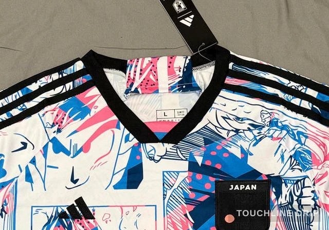 collar detail image of Adidas x Stussy Japan Dragon Ball Blast White/blue Concept Jersey