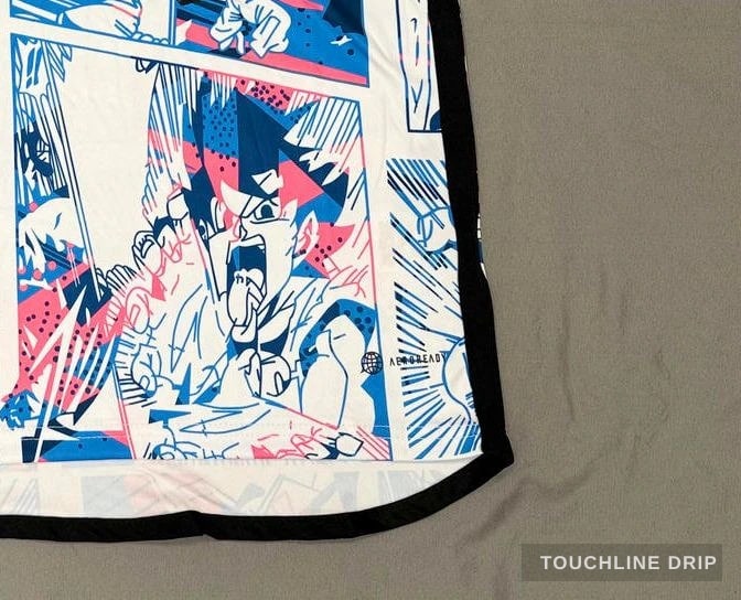 patch closeup detail image of Adidas x Stussy Japan Dragon Ball Blast White/blue Concept Jersey