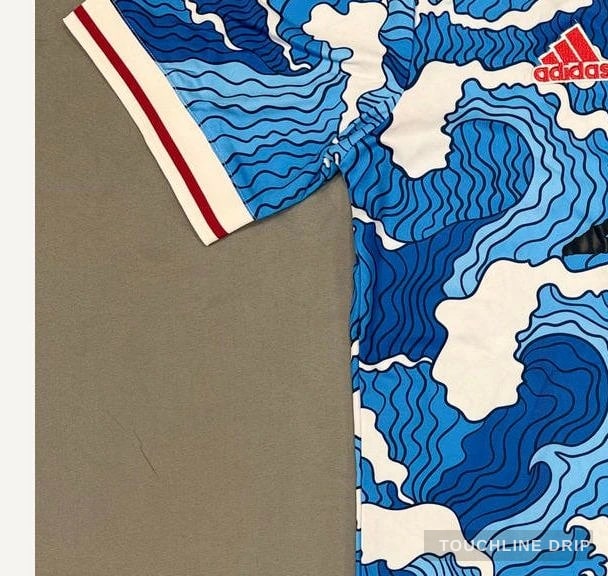 sleeve detail image of Adidas x Stussy Japan Ocean Flow Concept Jersey - Blue Surge Edition