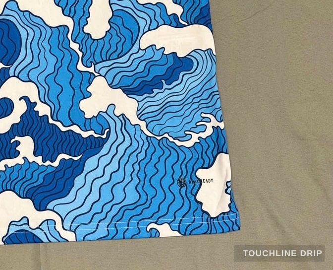patch closeup detail image of Adidas x Stussy Japan Ocean Flow Concept Jersey - Blue Surge Edition