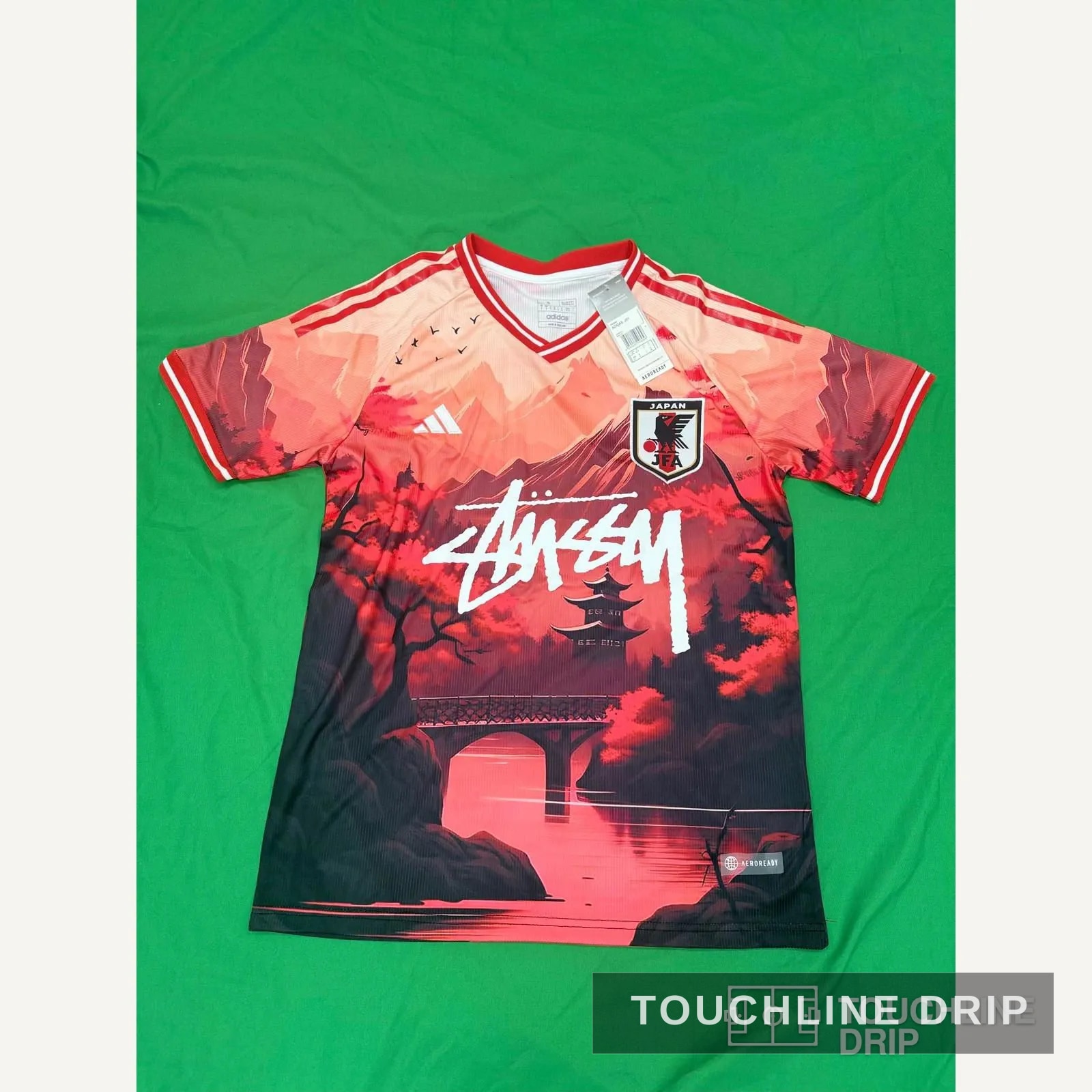 Front product image of Adidas x Stussy Japan Temple Serenity Concept Jersey - Crimson Dawn Edition