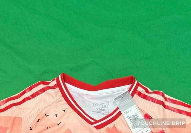 collar detail image of Adidas x Stussy Japan Temple Serenity Concept Jersey - Crimson Dawn Edition