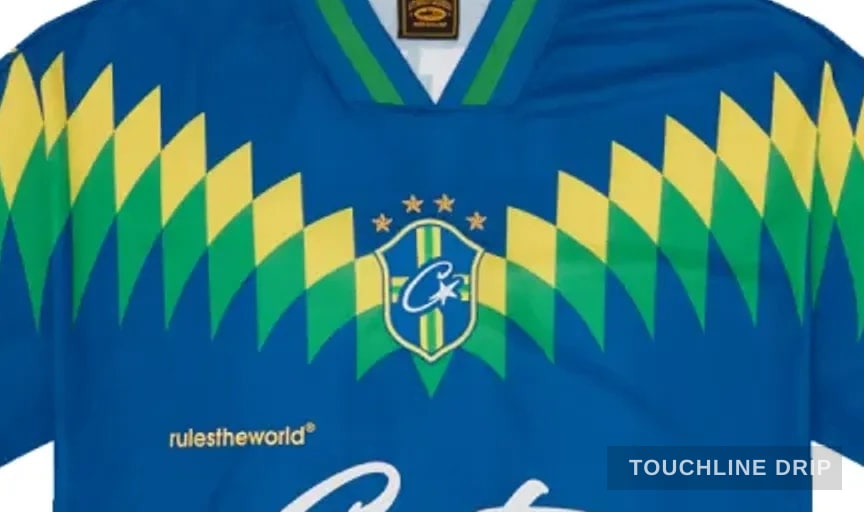 logo closeup detail image of Corteiz Club America Jersey Brasil Blue