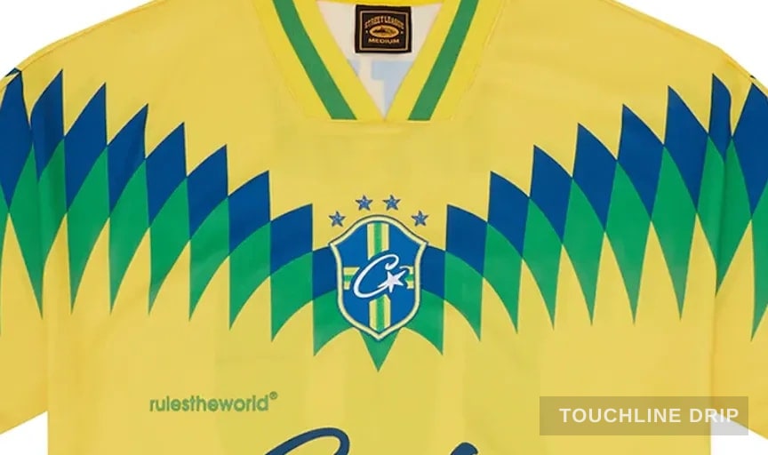 logo closeup detail image of Corteiz Club America Jersey Brasil Yellow
