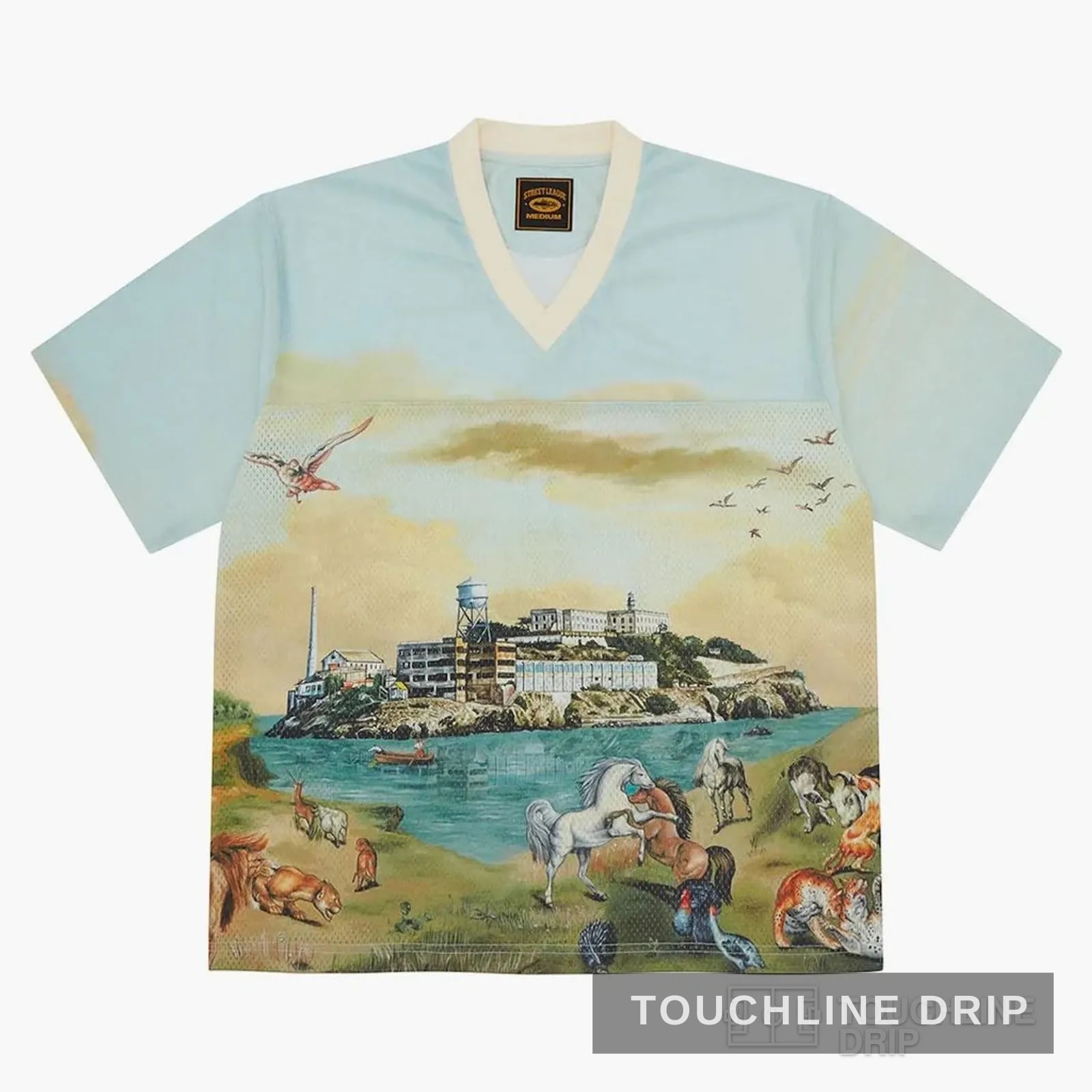 Front product image of Corteiz Narnia Football Jersey Blue/cream
