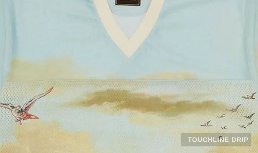 logo closeup detail image of Corteiz Narnia Football Jersey Blue/cream