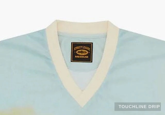 collar detail image of Corteiz Narnia Football Jersey Blue/cream