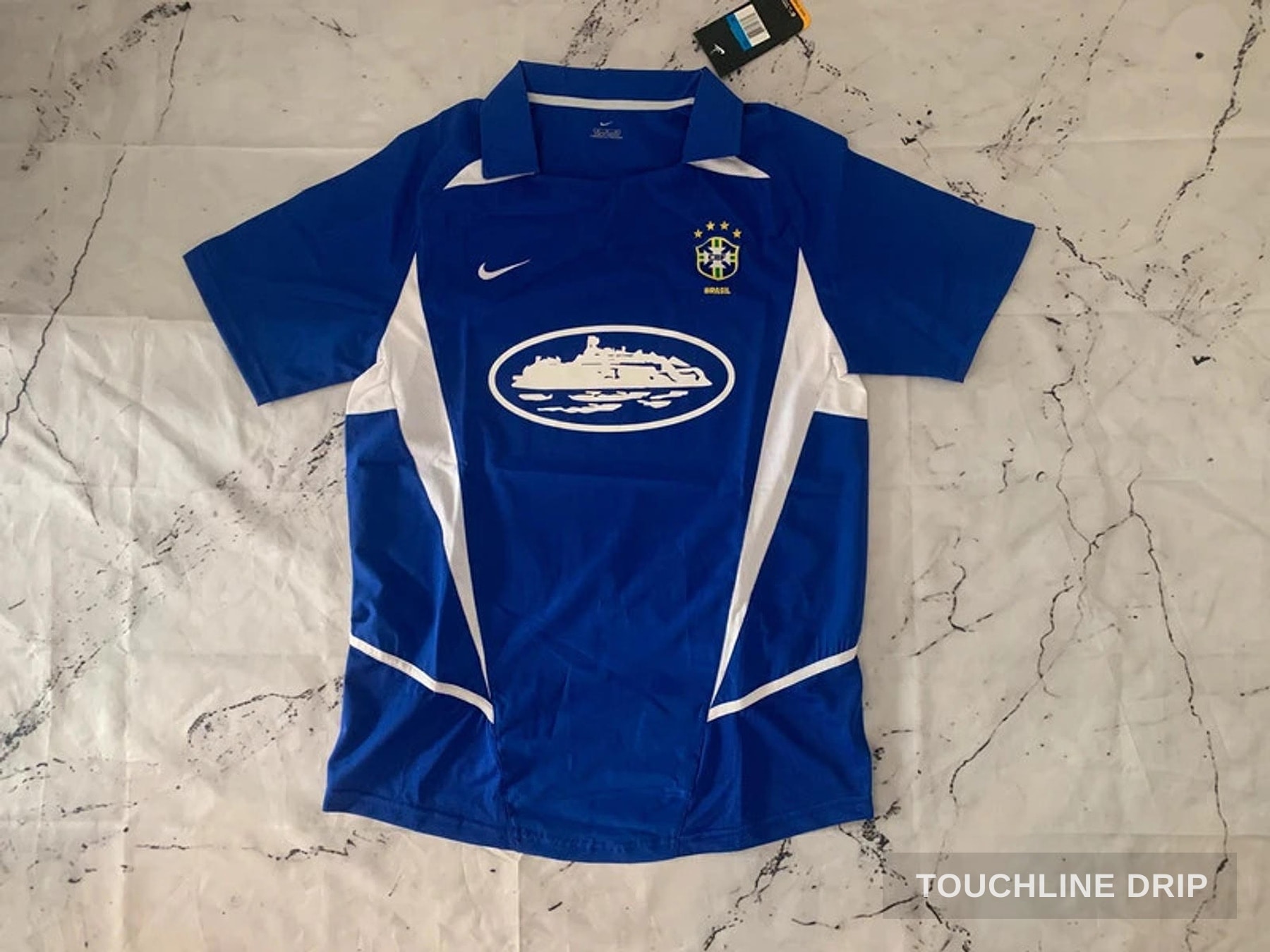 Front product image of Corteiz x Brazil Blue 2002 Inspired Special Edition Jersey