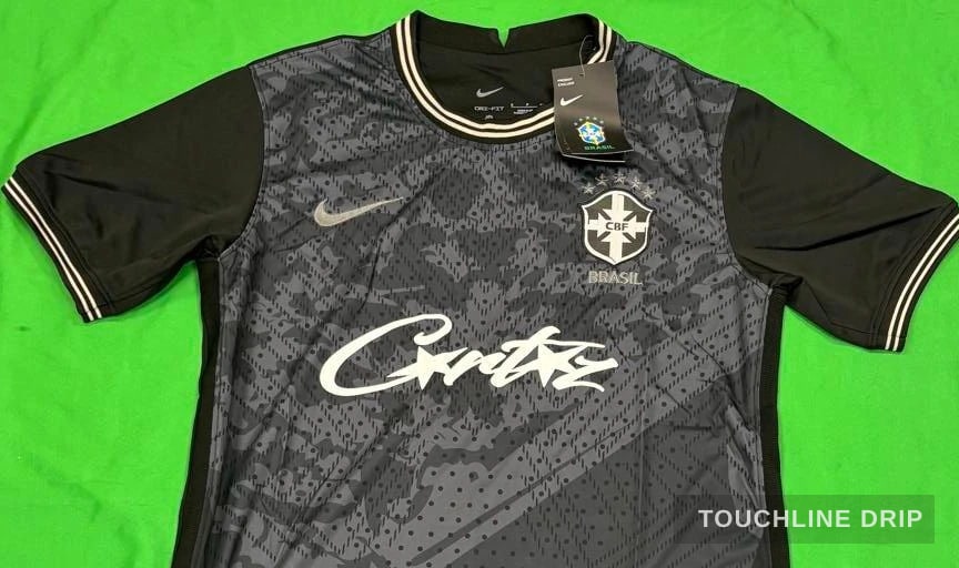 logo closeup detail image of Nike x Corteiz Blacked Out Brazil Concept Jersey