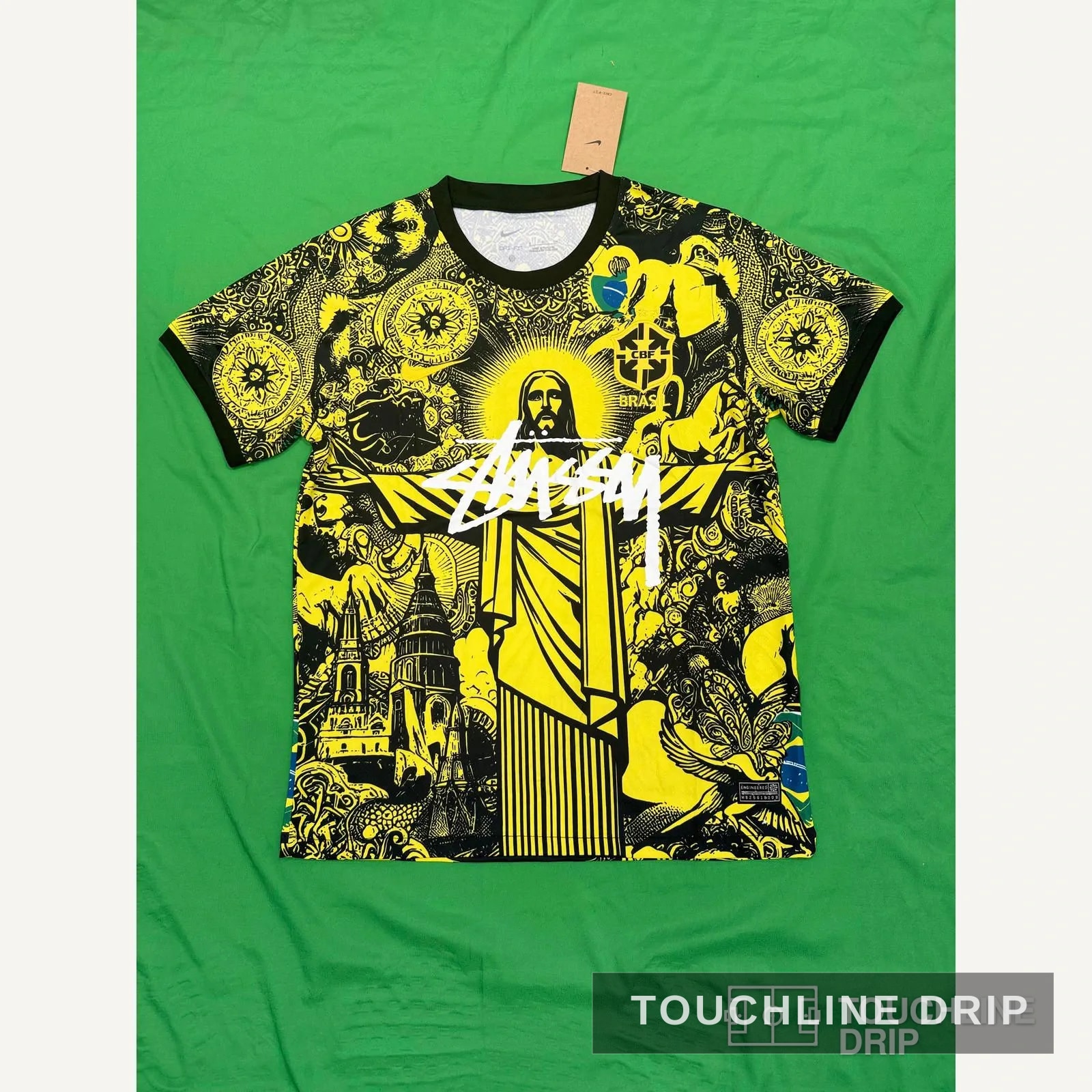 Front product image of Nike x Stussy Brazil Black and Yellow Christ the Redeemer Jersey