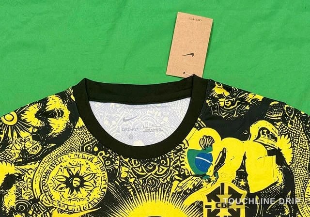 collar detail image of Nike x Stussy Brazil Black and Yellow Christ the Redeemer Jersey