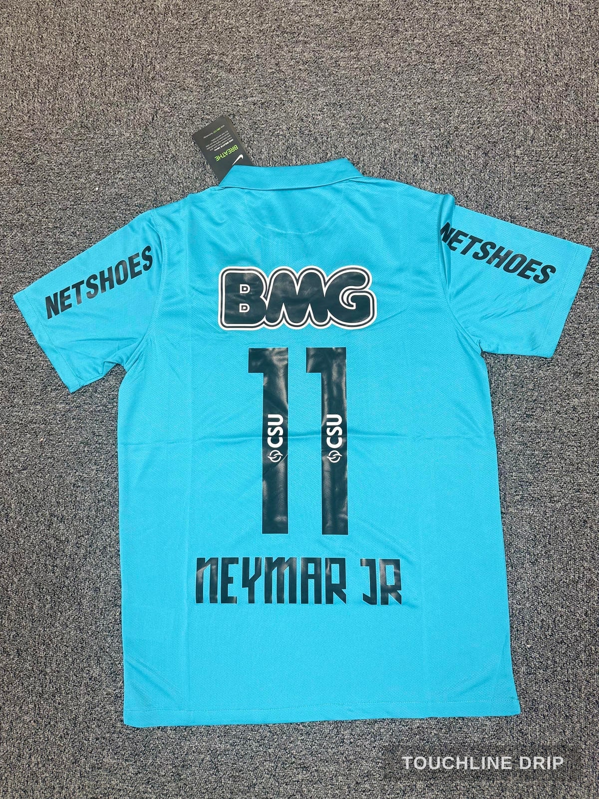 back product image of Neymar JR Santos FC 2011 2012 Retro Blue Green Turquoise Jersey