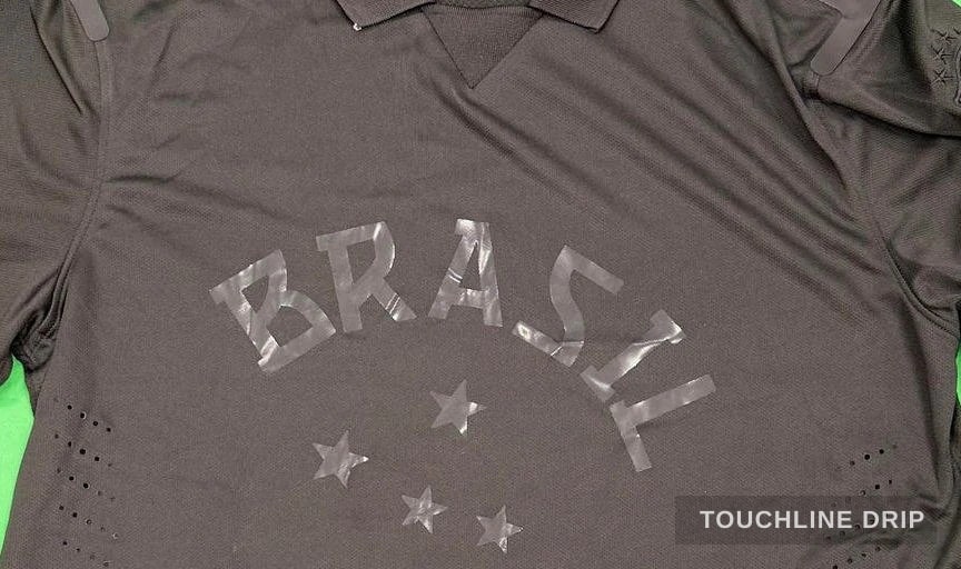 logo closeup detail image of Nike x Stussy Brazil 13/14 Blacked Out Jersey