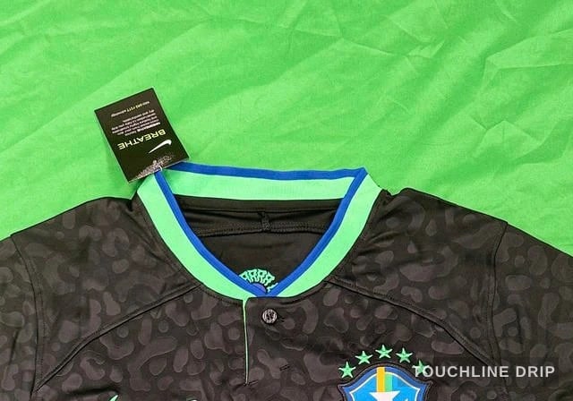 collar detail image of Nike x Corteiz Alcatraz Brazil Black Leopard Concept Jersey