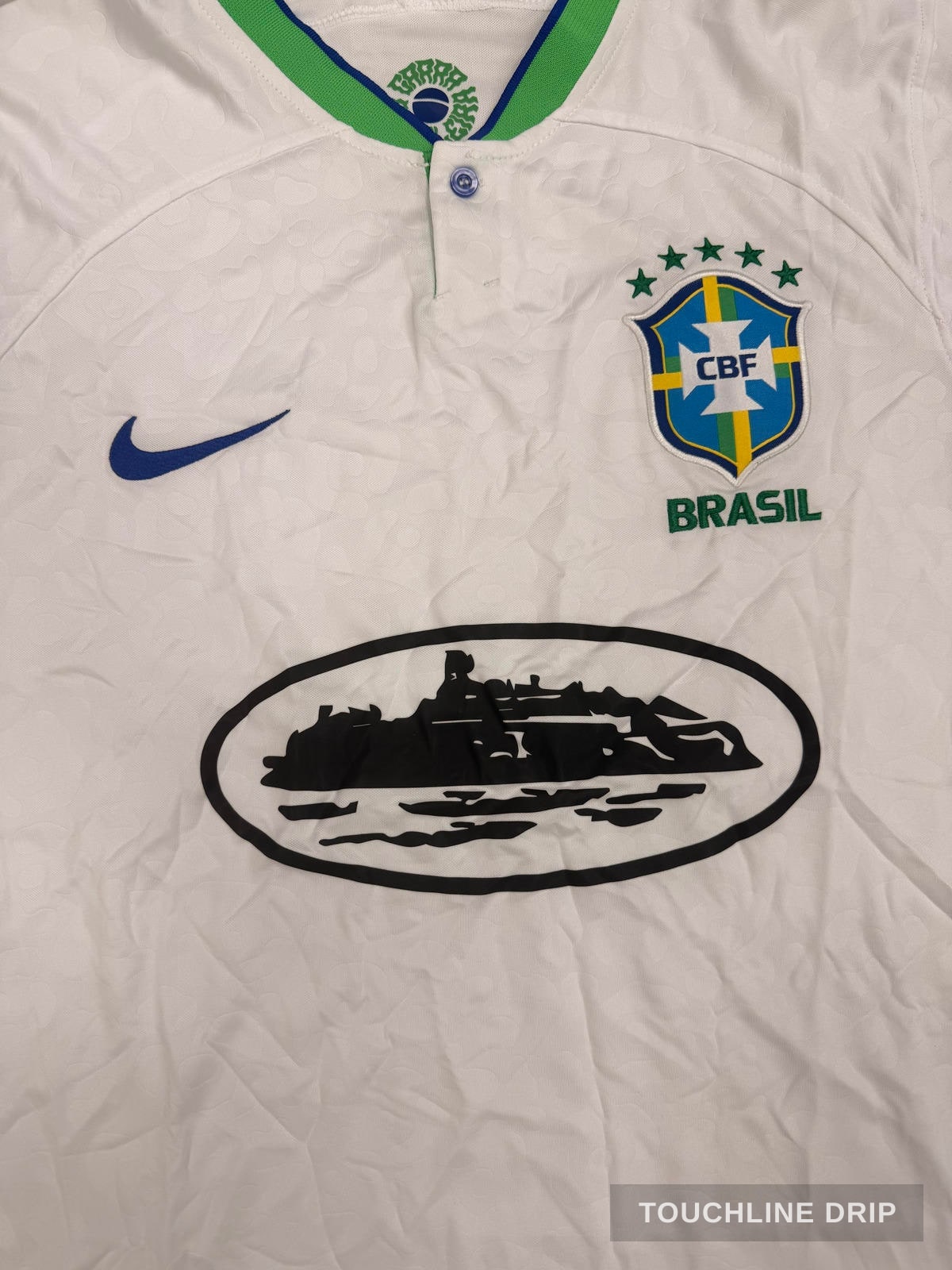 logo closeup product image of Nike x Corteiz Alcatraz Brazil White Leopard Concept Jersey