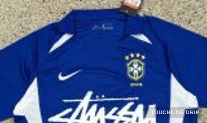 logo closeup detail image of Nike x Stussy x Brazil Blue 2002 Inspired Special Edition Jersey