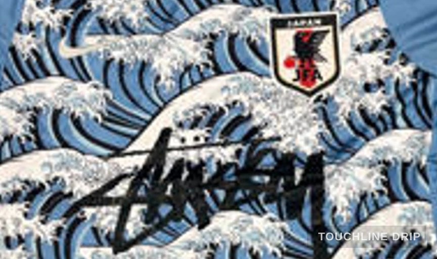 logo closeup detail image of JAPAN x Stussy "kanagawa" BLUE JERSEY