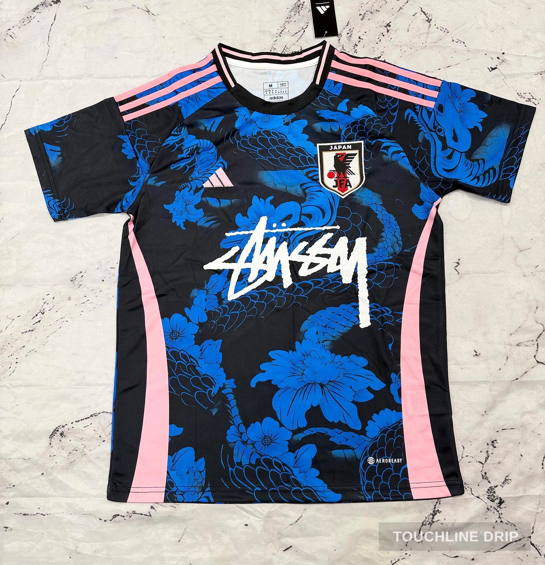 Front product image of Stussy x Japan Mystic Blue-pink Dragon Jersey - Size