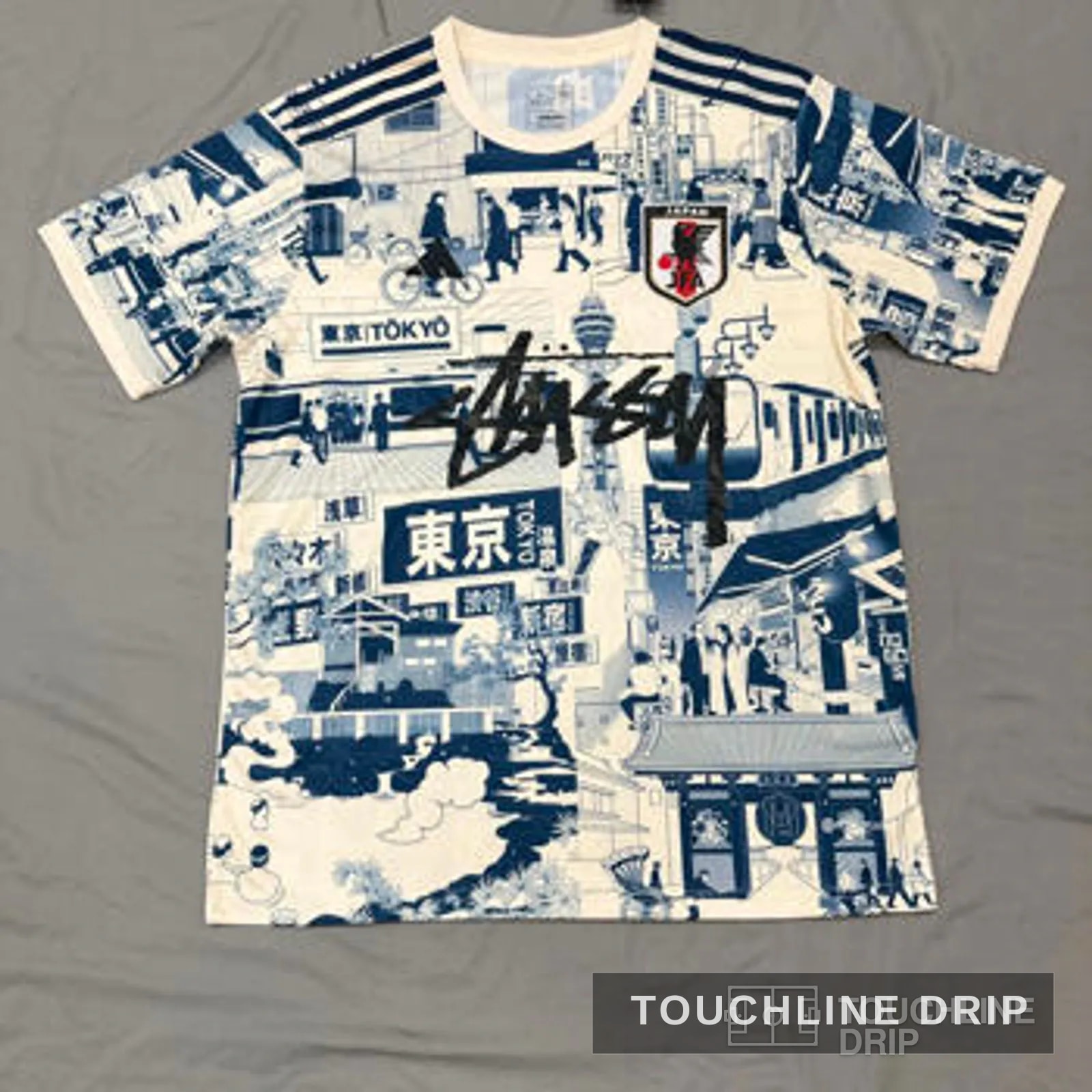 Front product image of Stussy x Japan "tokyo Streetscape" Concept Jersey – Cream/blue
