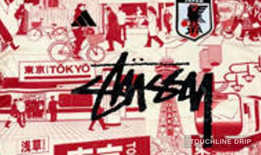 logo closeup detail image of Stussy x Japan "tokyo Streetscape" Concept Jersey – Red