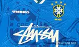 logo closeup detail image of Stussy x Umbro 96 Blue Away Jersey