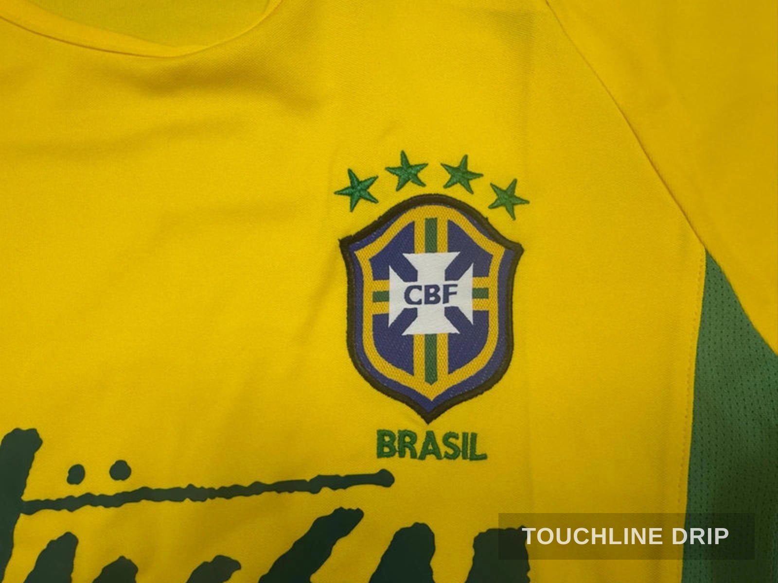 badge closeup product image of Stussy x Brazil Yellow 2002 Inspired Special Edition Jersey