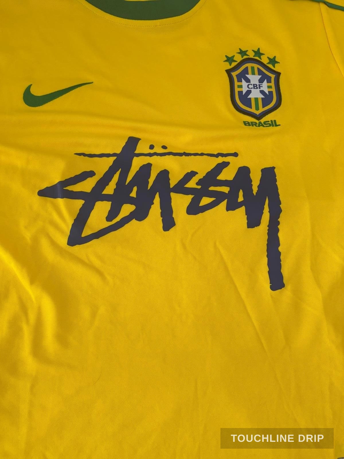 logo closeup product image of Nike x Stussy Brazil Yellow 1998 Inspired Special Edition Concept Jersey