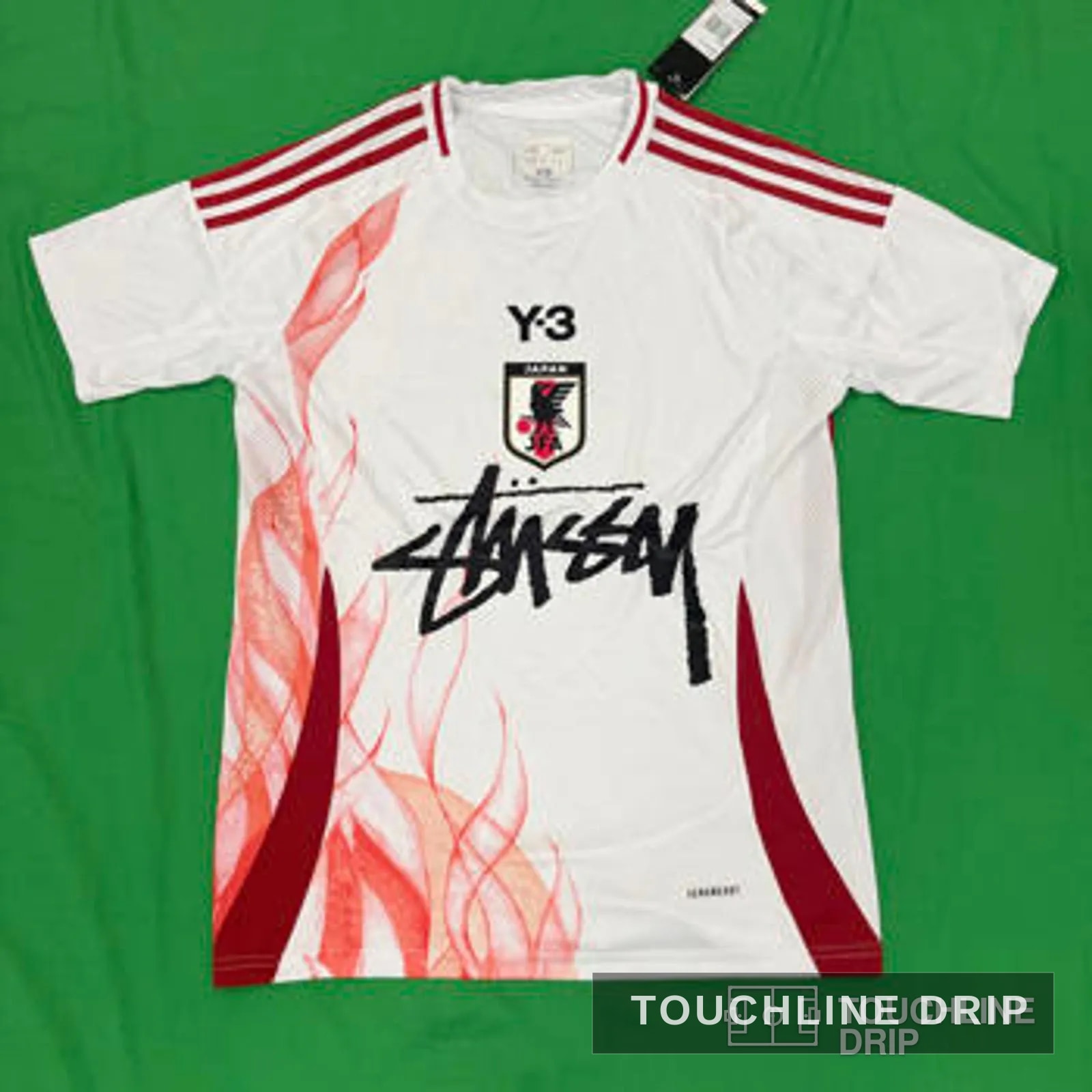 Front product image of Y-3 x Stussy x Japan "rising Phoenix" Limited Edition Jersey - White/red Flame