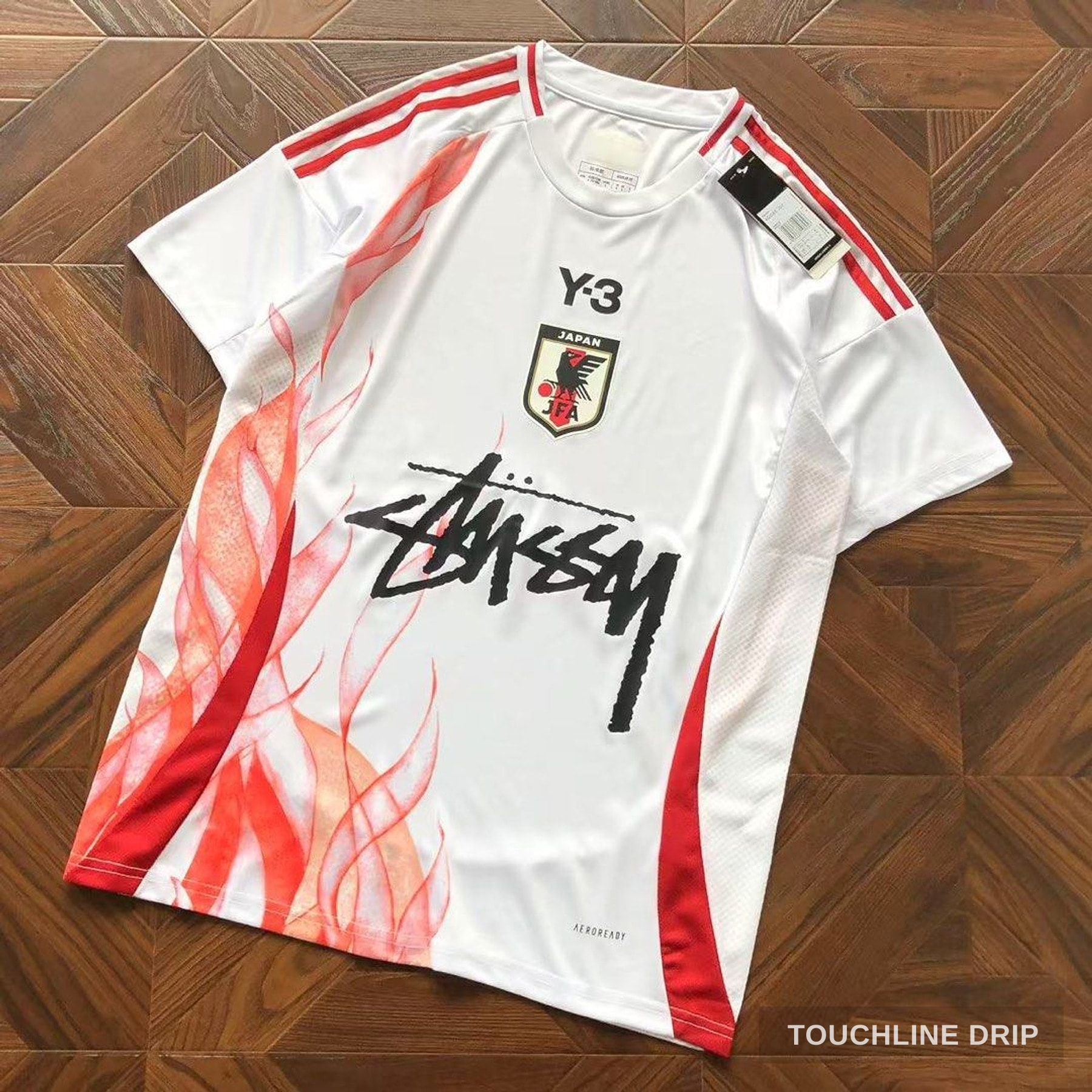 Front product image of Y-3 x Stussy x Japan "rising Phoenix" Limited Edition Jersey - White/red Flame