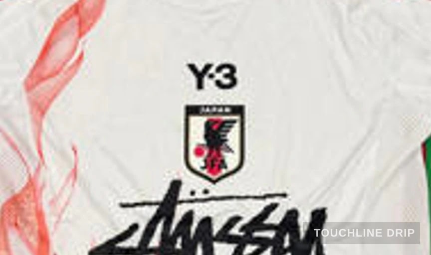 logo closeup detail image of Y-3 x Stussy x Japan "rising Phoenix" Limited Edition Jersey - White/red Flame